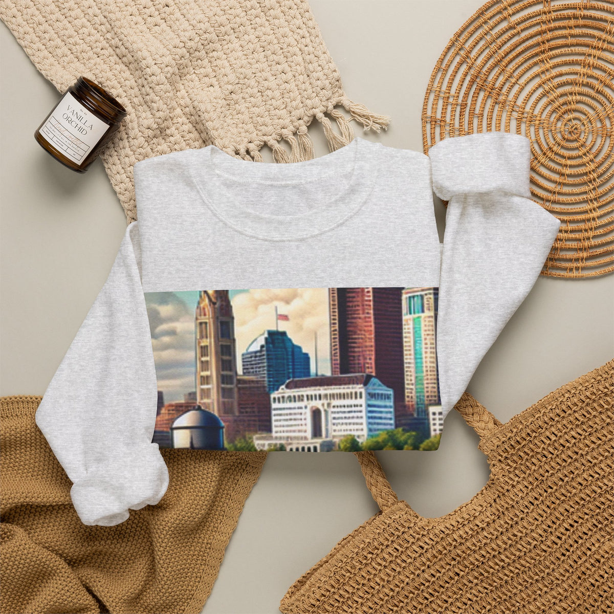 Rural River City Skyline Hometown Landscape Sweatshirt