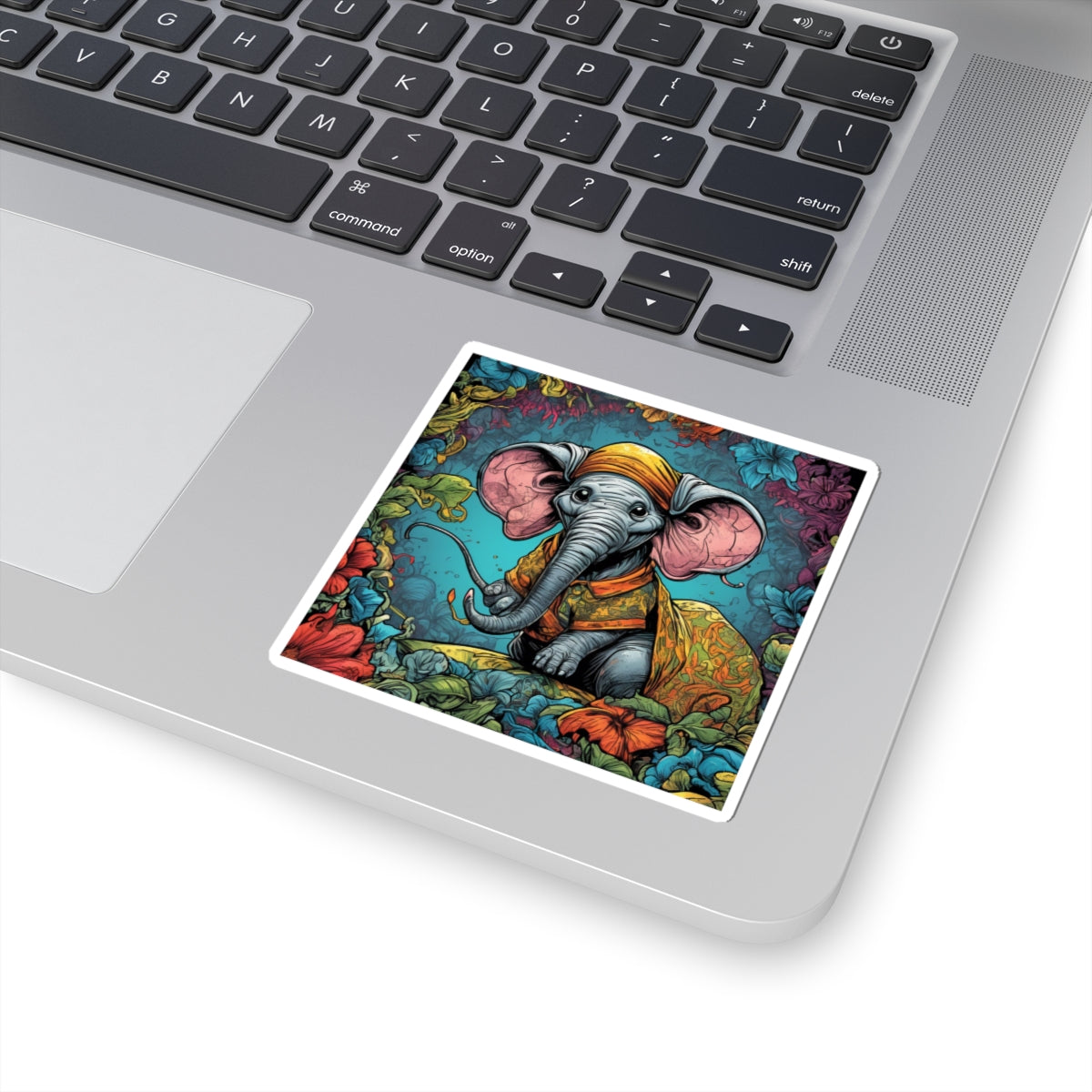 Colorful Storybook Elephant Floral Garden Sticker