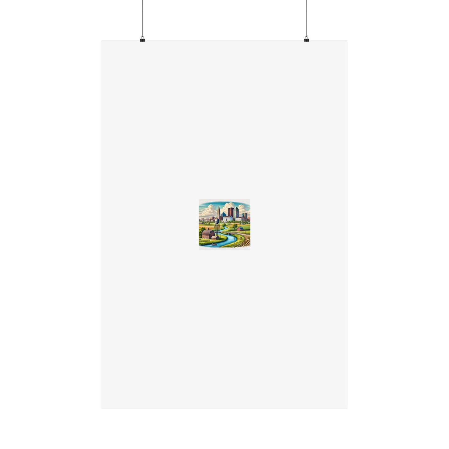 Rural River City Skyline Hometown Landscape Poster Art