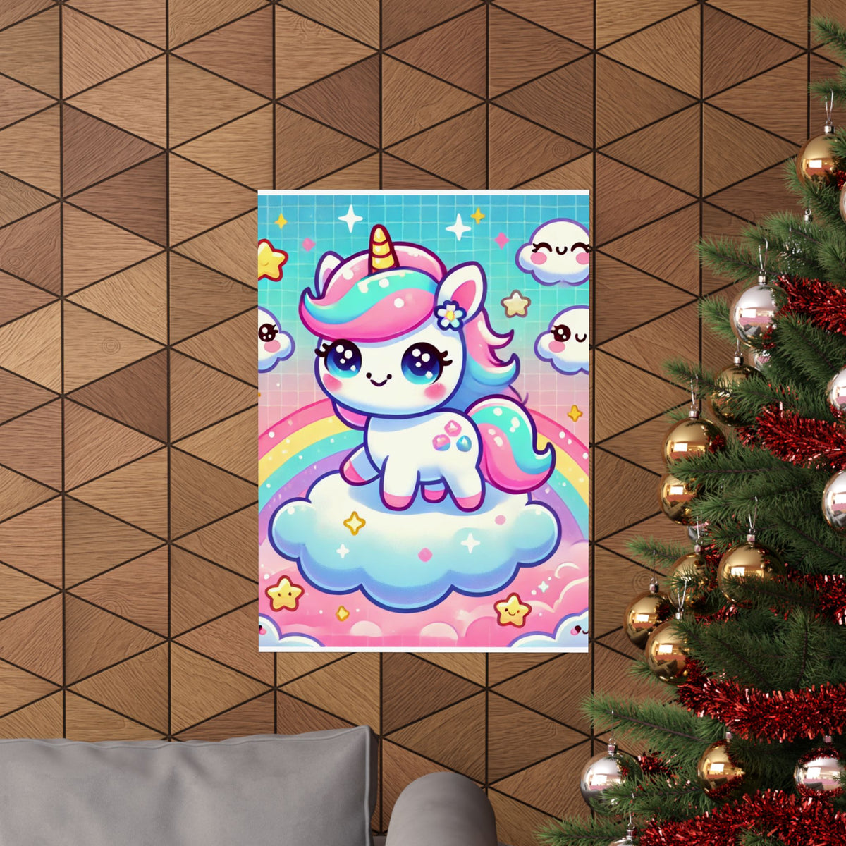 Pastel Rainbow Unicorn Cloud Kawaii Wall Art Poster