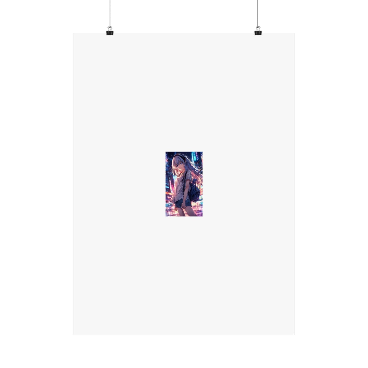 Anime City Night Heroine Portrait Neon Poster Art