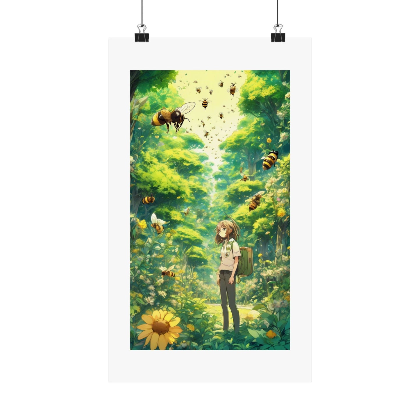 Bee Garden Explorer Anime Nature Art Poster