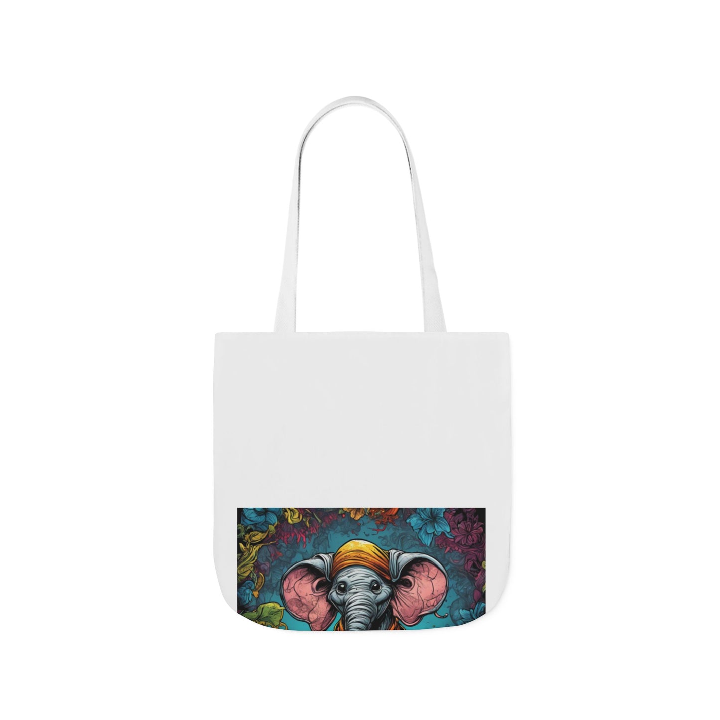 Colorful Storybook Elephant Floral Canvas Tote Bag