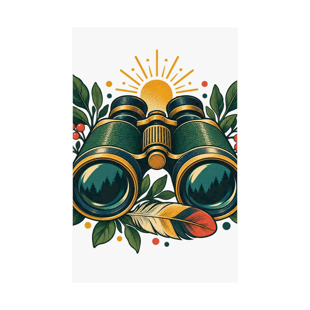 Retro Binoculars and Botanical Birdwatching Art Poster