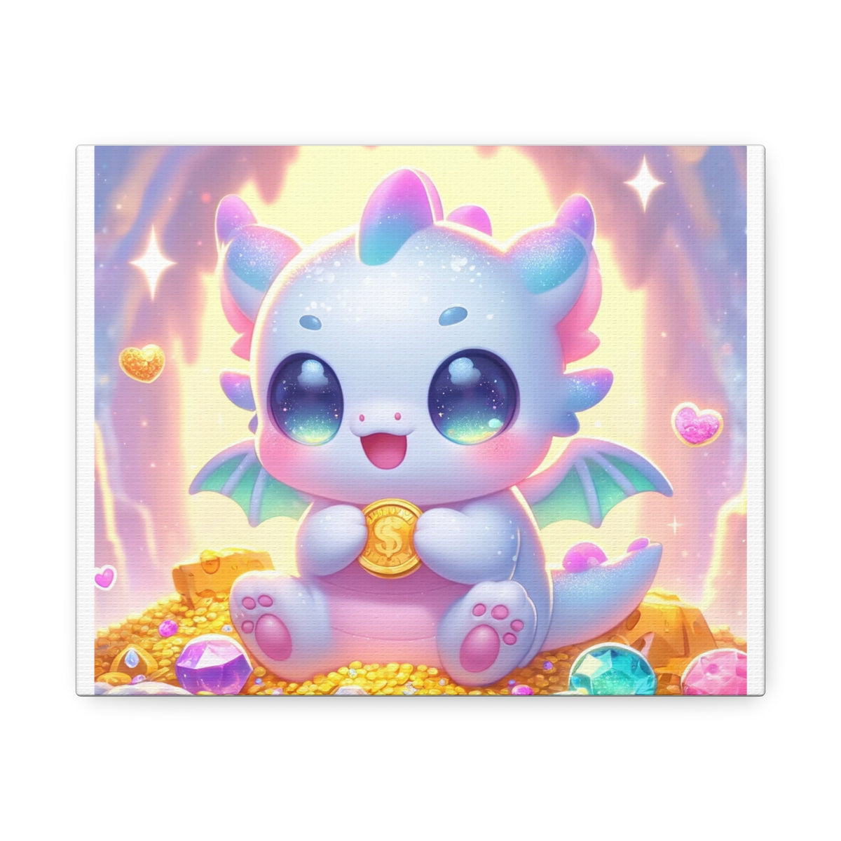 Pastel Treasure Dragon Kawaii Fantasy Canvas Wall Art