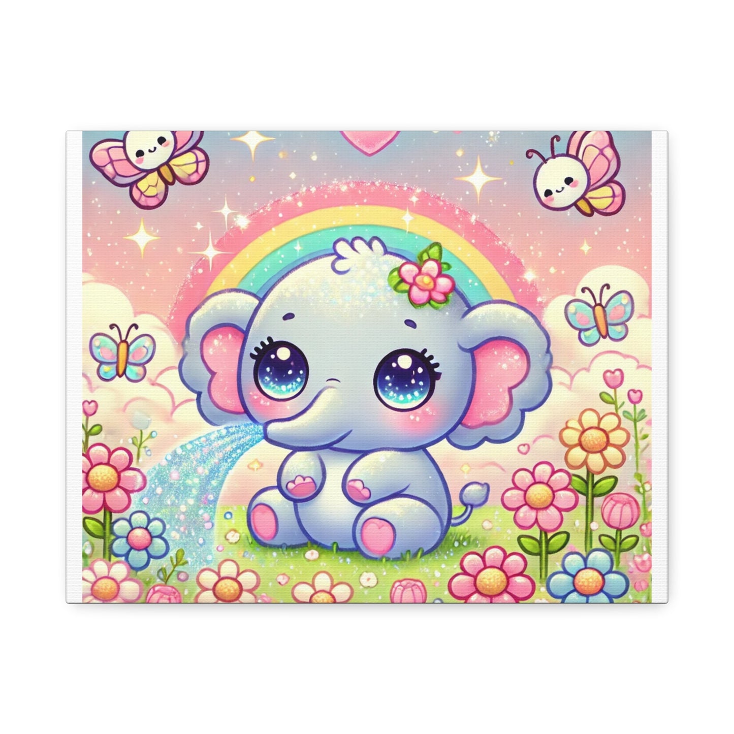Pastel Rainbow Baby Elephant Floral Canvas Wall Art