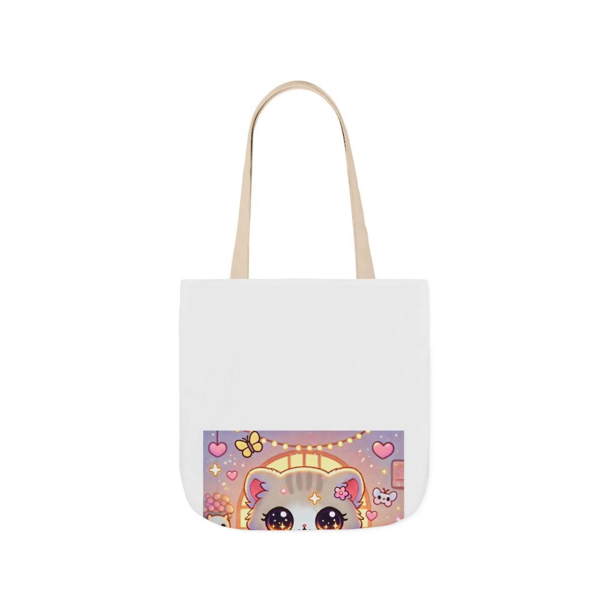 Cozy Kawaii Knitting Cat Pastel Yarn Canvas Tote Bag
