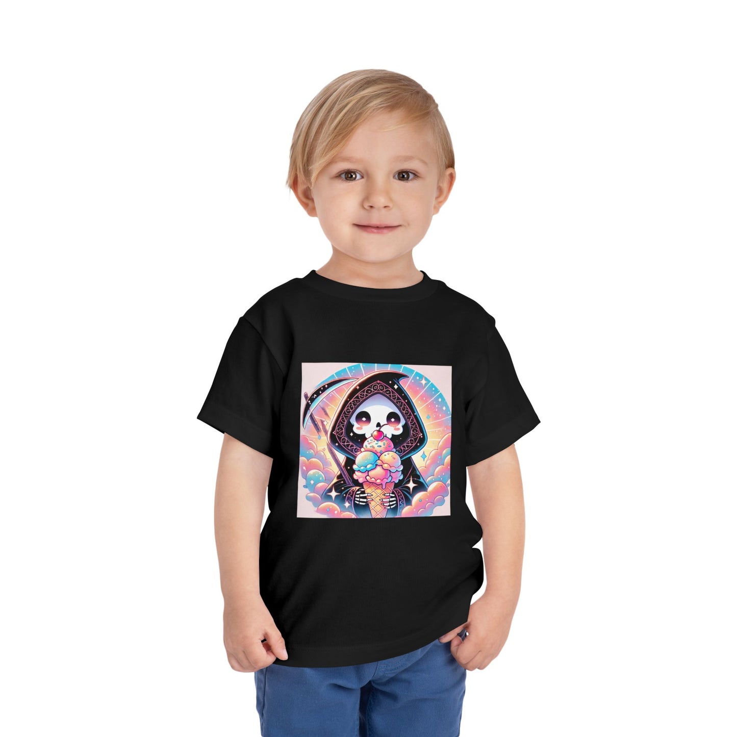 Grim Reaper with Ice Cream Kawaii Anime Toddler Tee - Adorable Short Sleeve Shirt for Kids - Fun & Stylish Gift Idea!