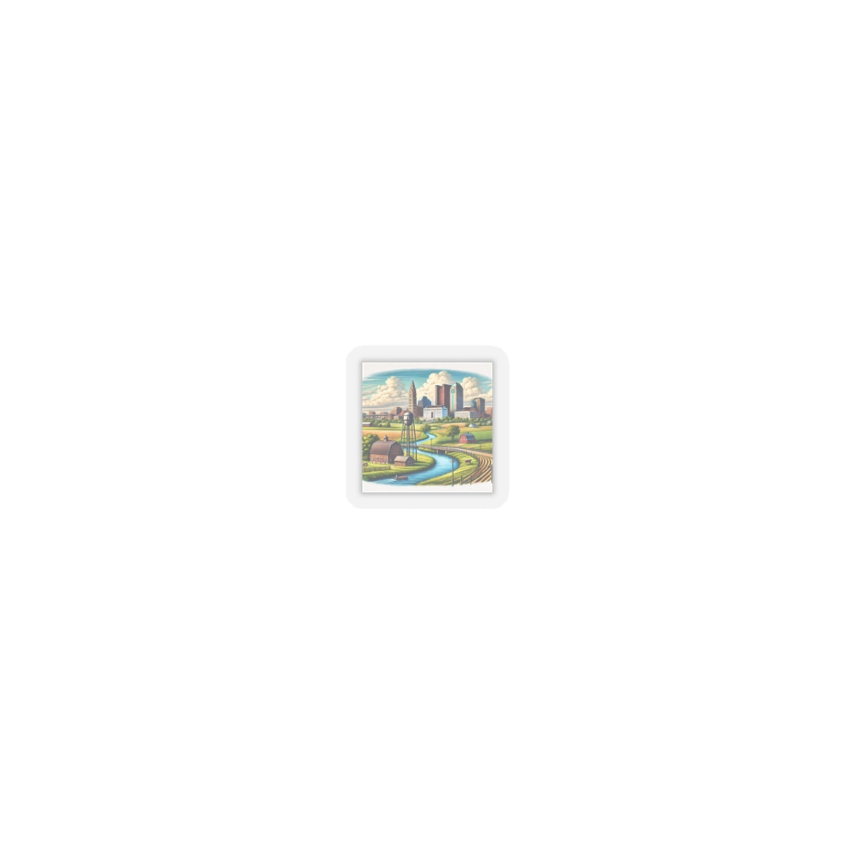 Rural River City Skyline Hometown Landscape Sticker
