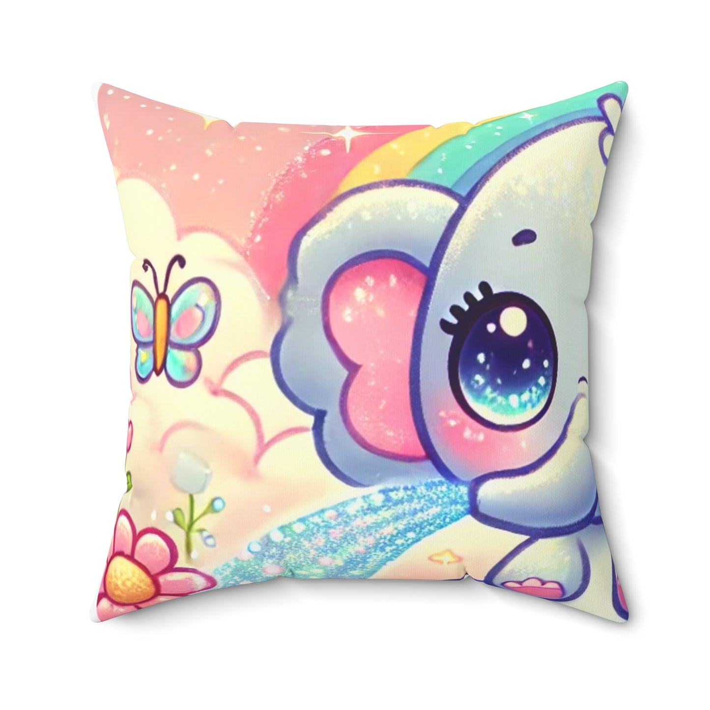 Pastel Rainbow Baby Elephant Floral Decorative Pillow