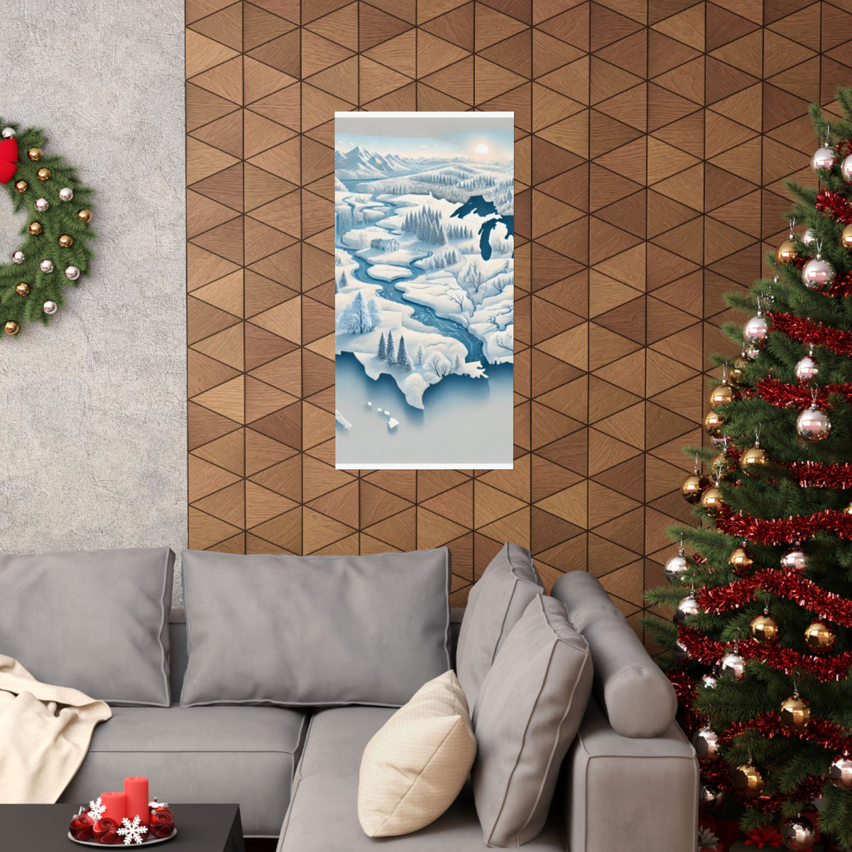 Winter USA Dreamscape Snowy Map Poster Wall Art Decor