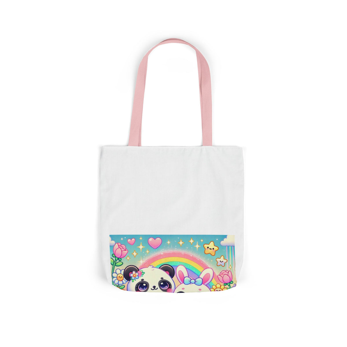 Pastel Panda and Bunny Rainbow Garden Canvas Tote Bag