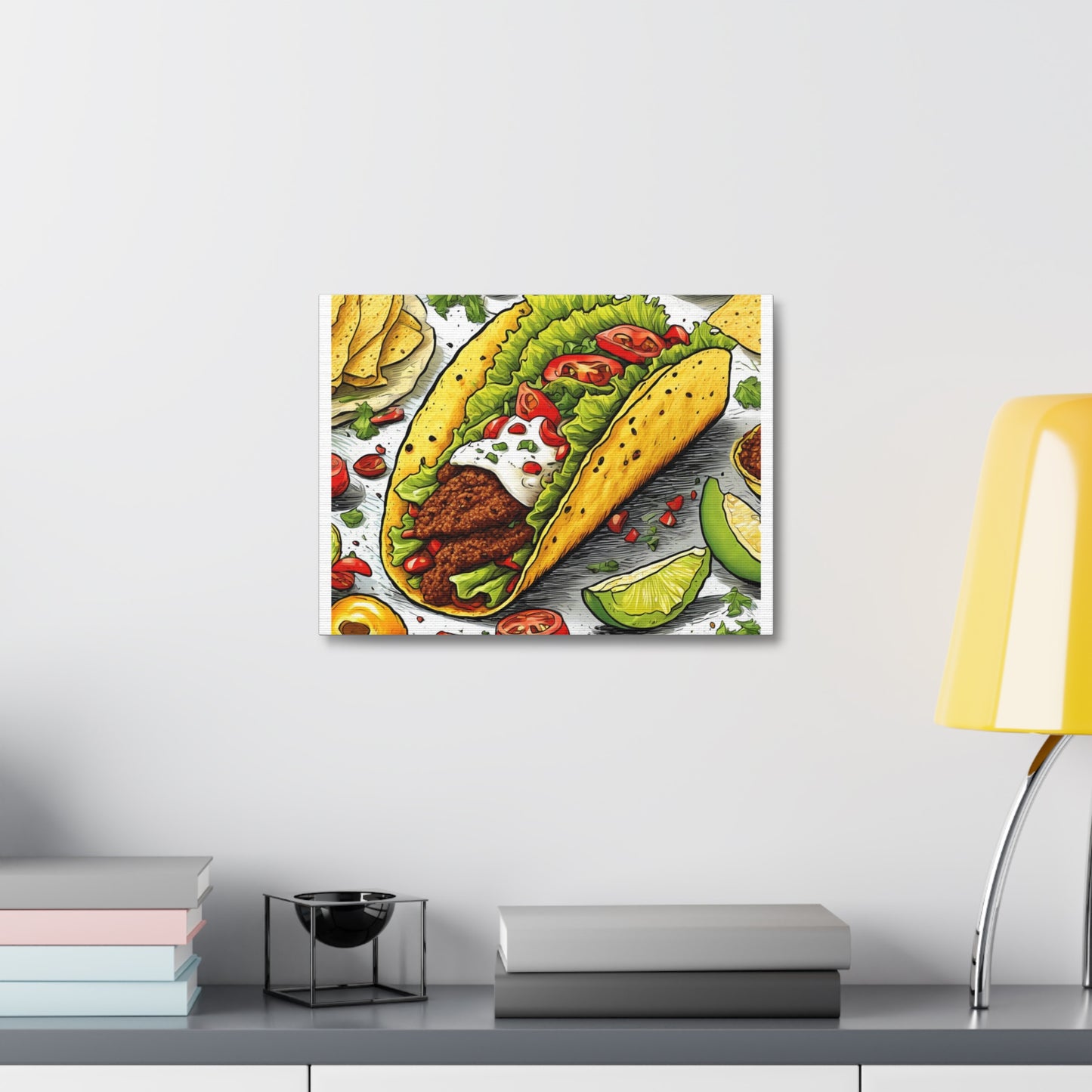 Bold Taco Illustration Foodie Gift Art Canvas