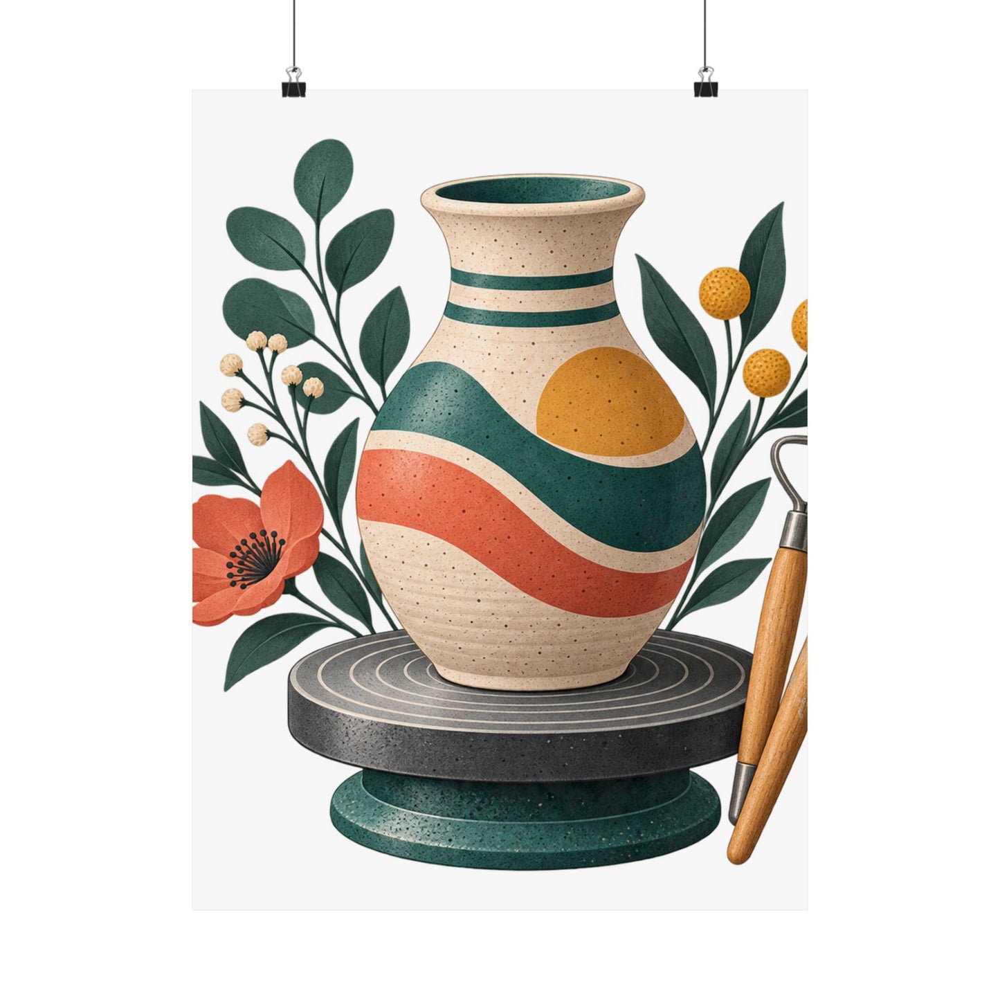 Midcentury Pottery Botanical Art Poster