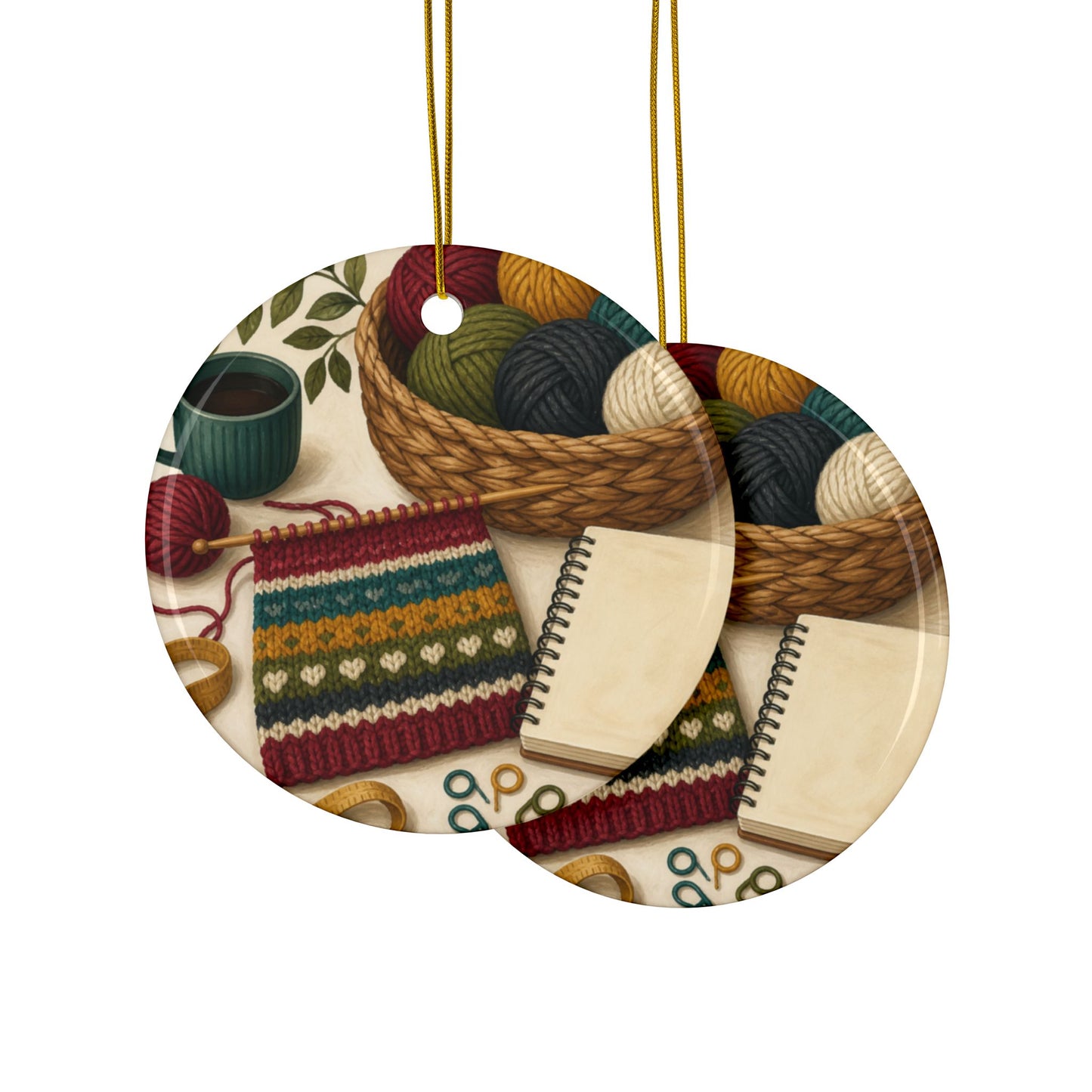 Cozy Knitting and Yarn Hobby Art Ceramic Ornament, Holiday Keepsake and Gift
