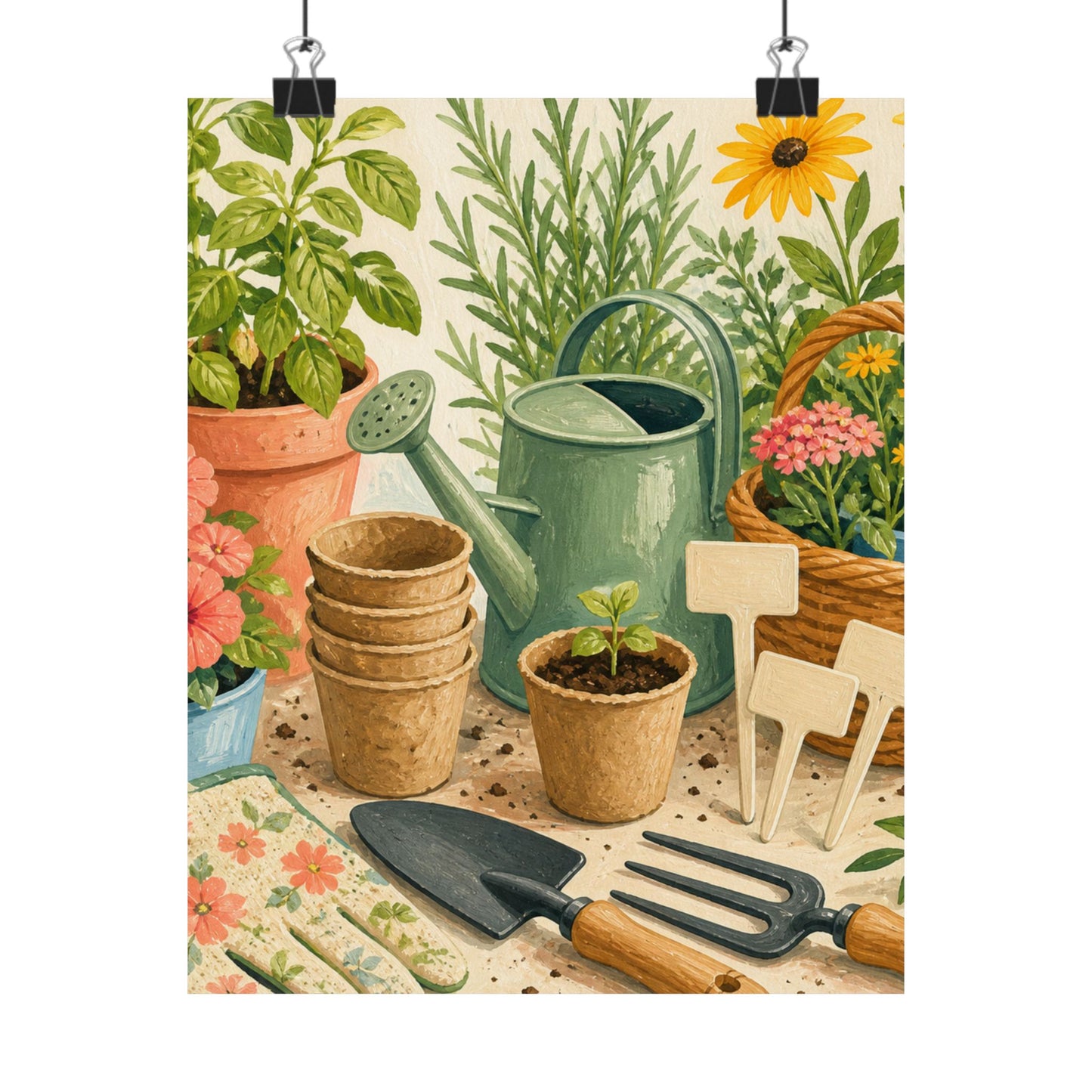 Colorful Gardening Tools and Flowers Hobby Poster