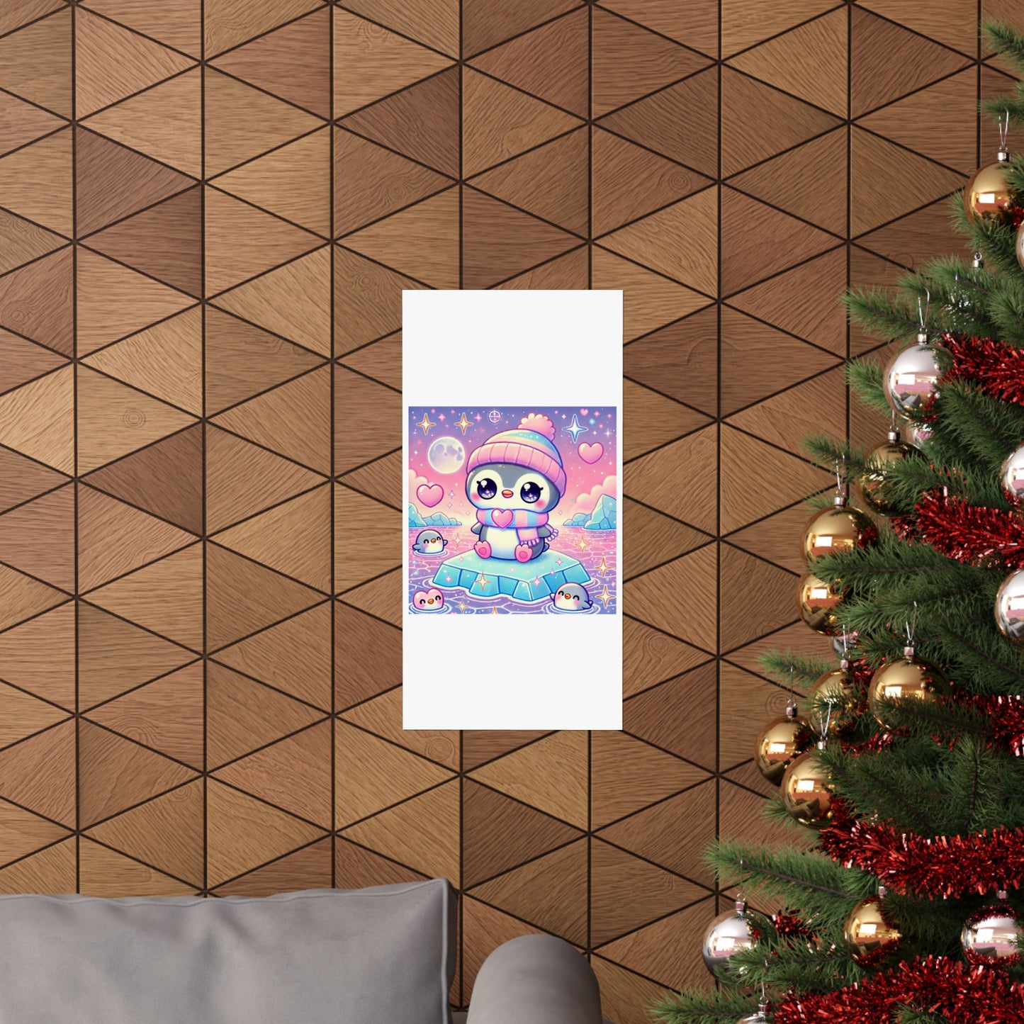 Cute Winter Penguin Ice Floe Kawaii Art Poster