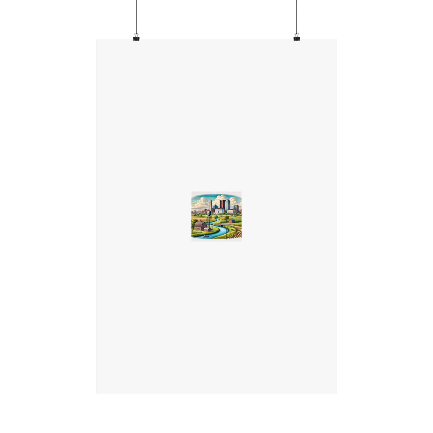 Rural River City Skyline Hometown Landscape Poster Art