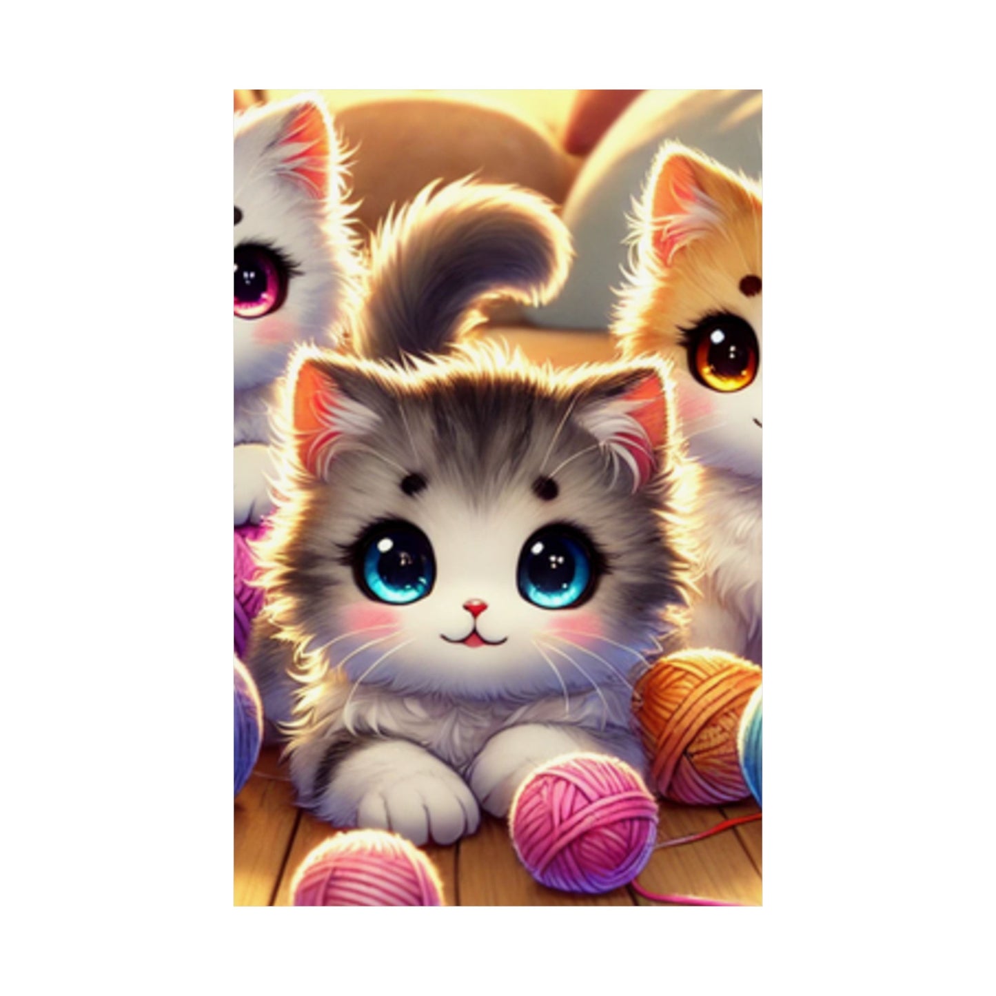 Cozy Yarn Kittens Cute Cat Poster Knitting Room Wall Art Decor