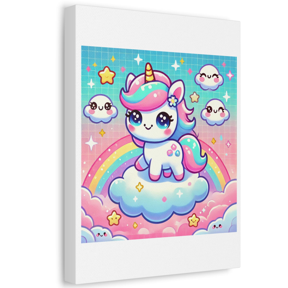 Pastel Rainbow Unicorn Cloud Kawaii Canvas Wall Art