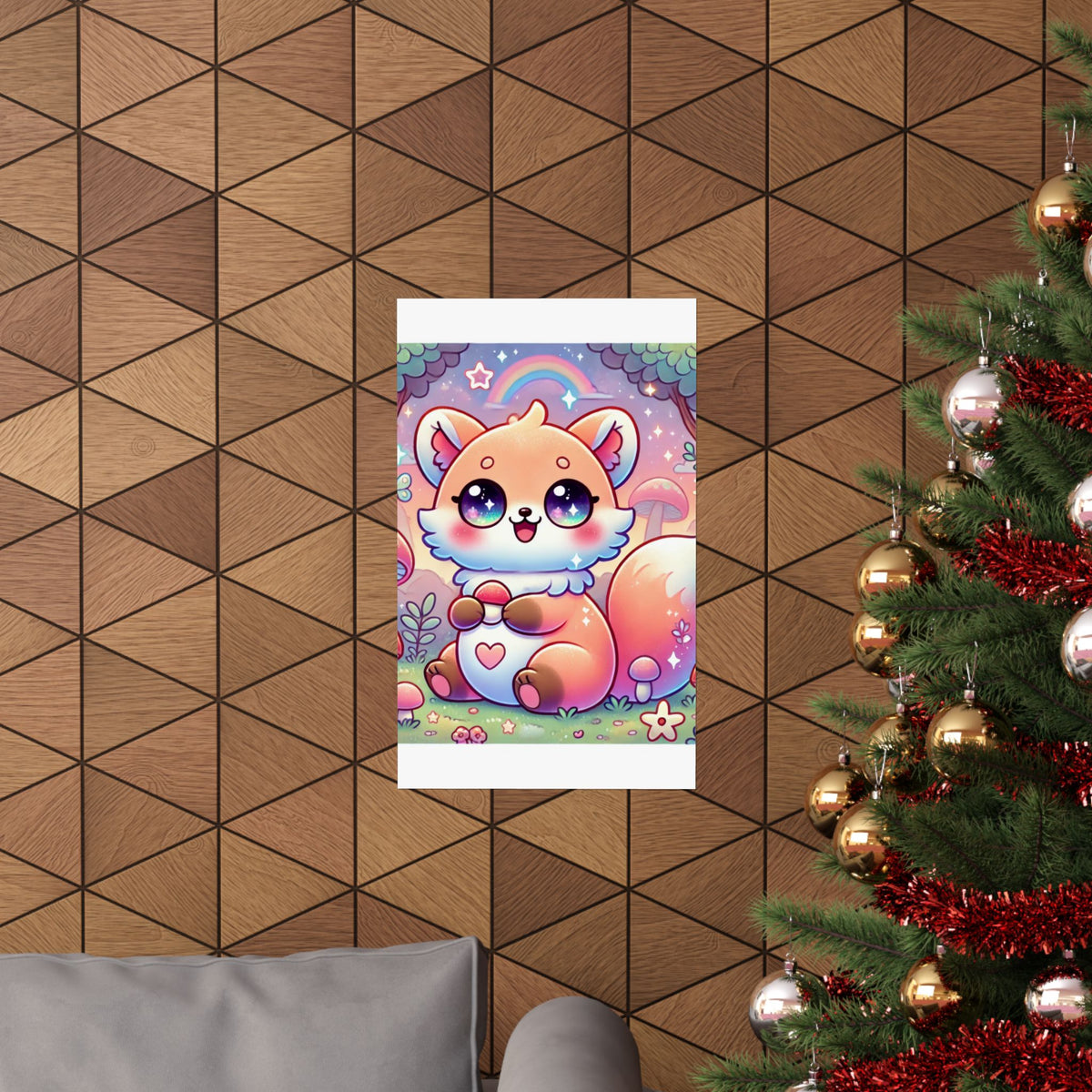 Pastel Woodland Fox Mushroom Kawaii Wall Art Poster