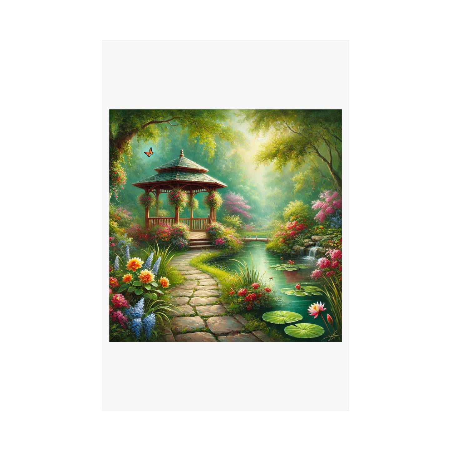 Spring Garden Gazebo Floral Landscape Poster