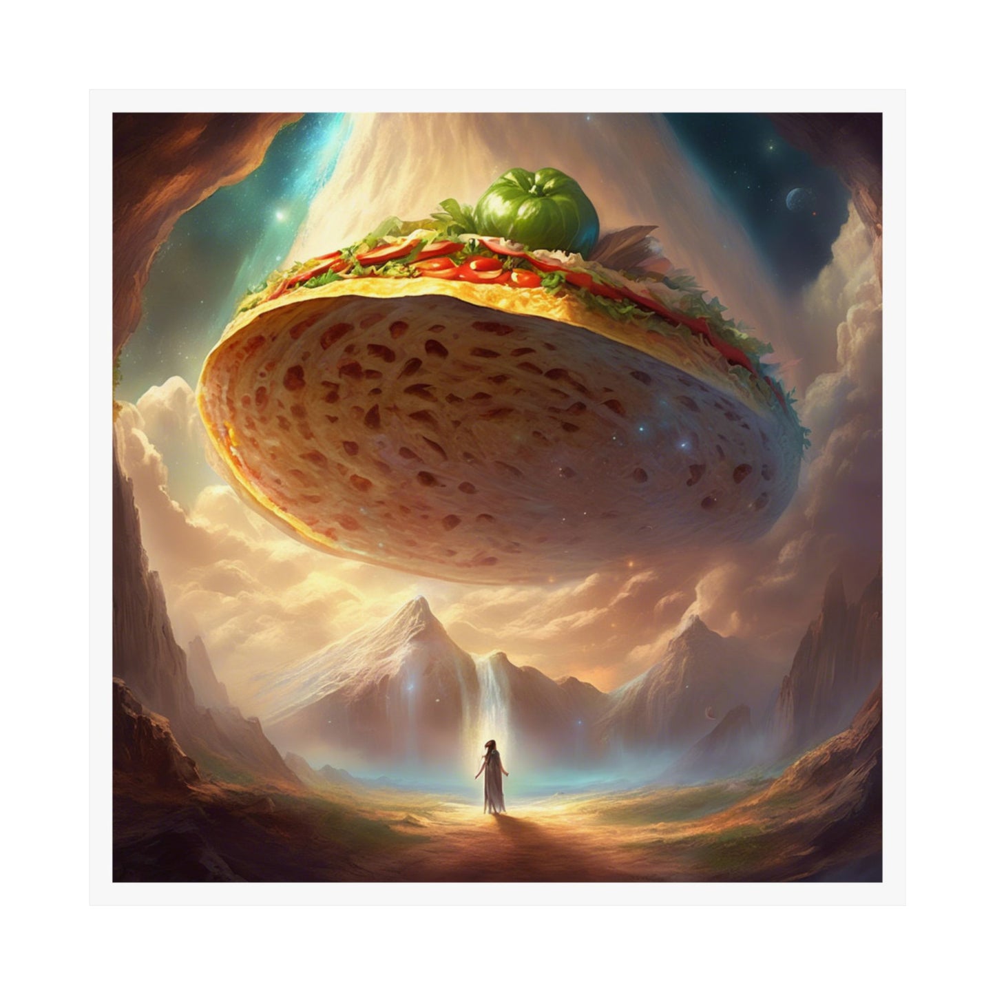 Cosmic Taco UFO Surreal Food Fantasy Art Poster
