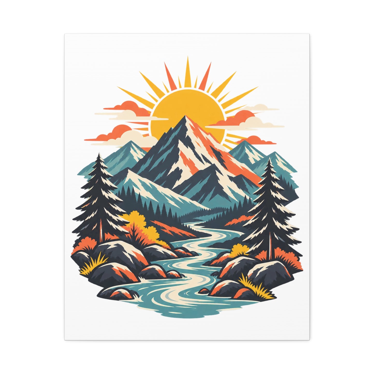 Alpine Sunrise River Mountain Adventure Canvas Wall Art