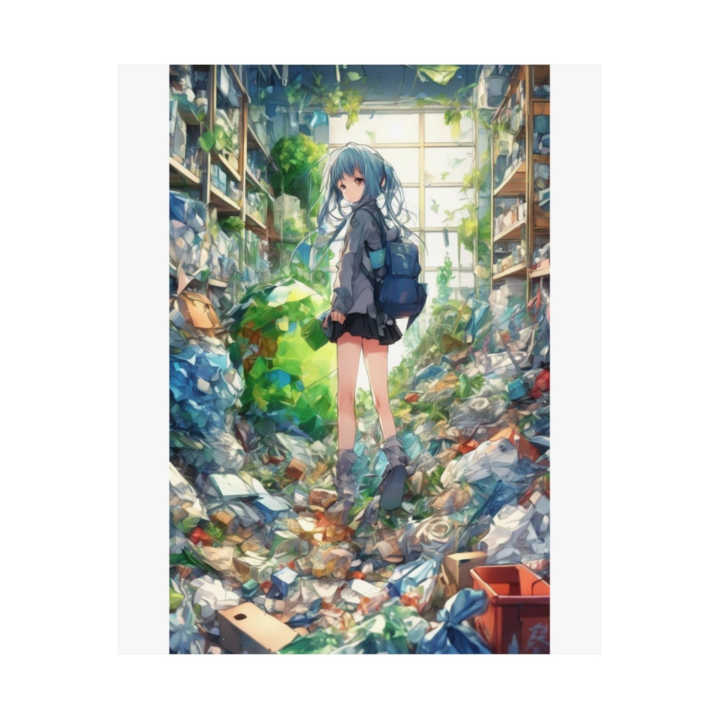 Green Recycling Alley Anime Girl Urban Green Poster