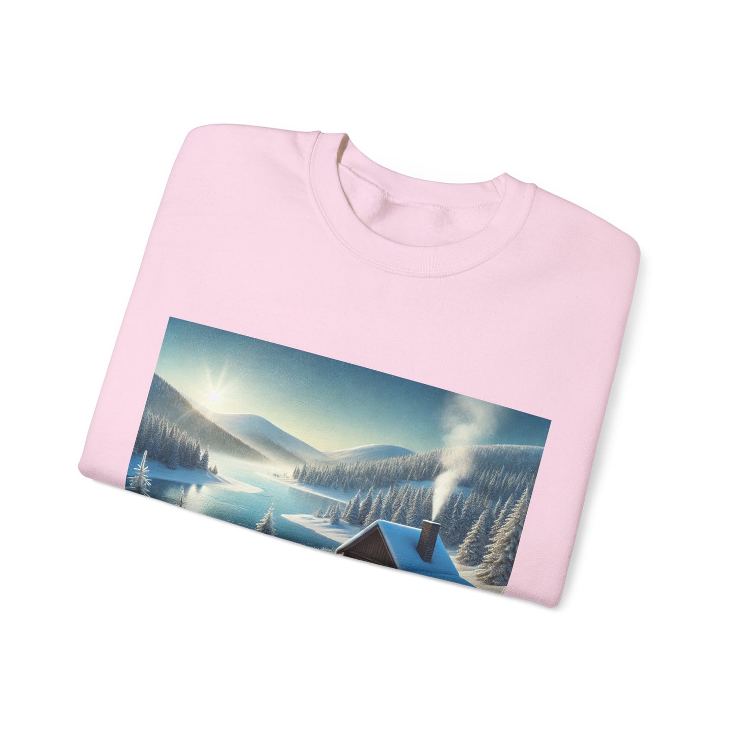 Snowy Cabin Winter Lake Landscape Art Sweatshirt