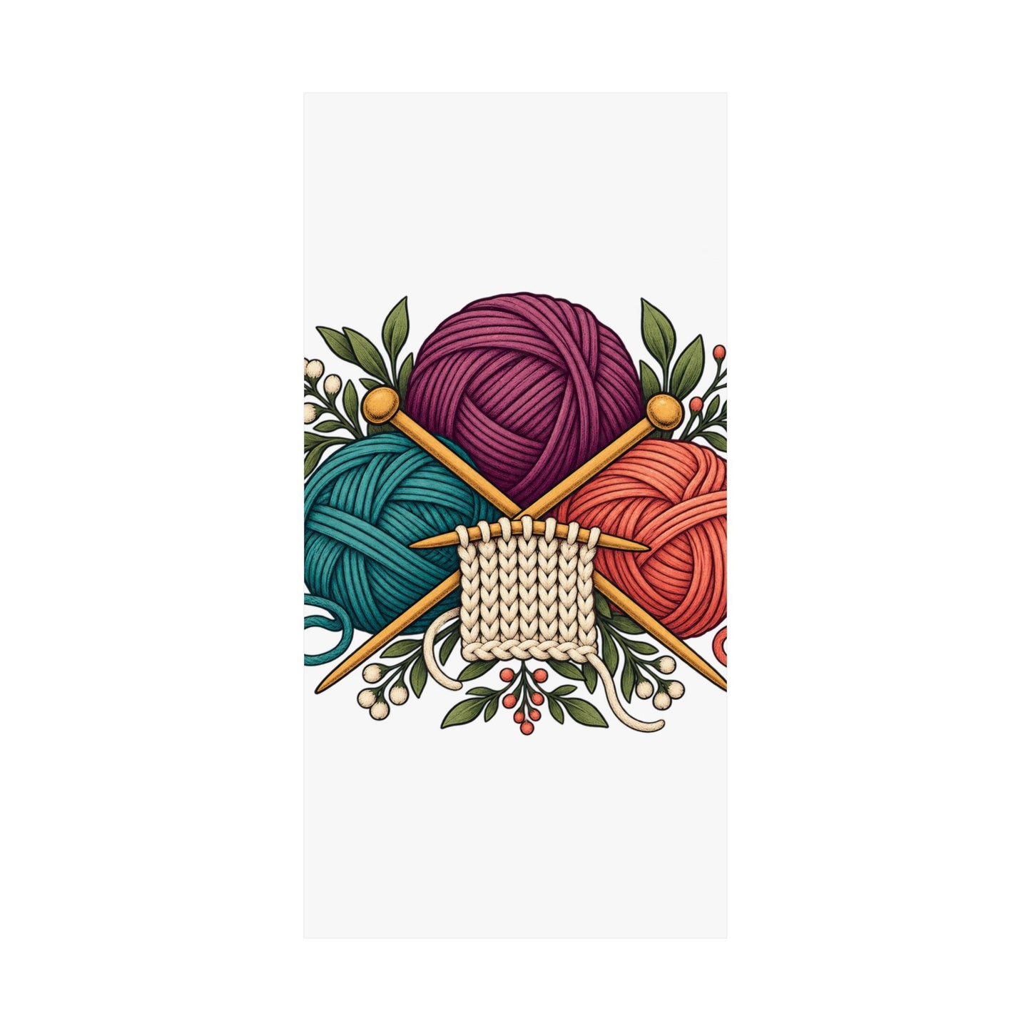 Retro Yarn and Knitting Botanical Art Poster