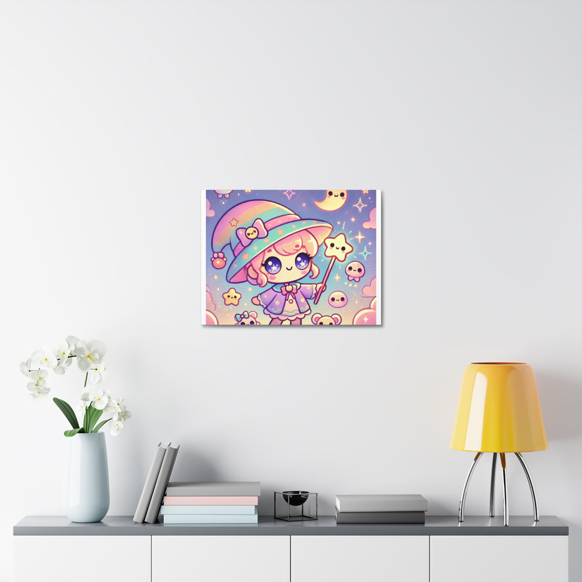 Kawaii Moon Wand Pastel Fantasy Canvas Wall Art