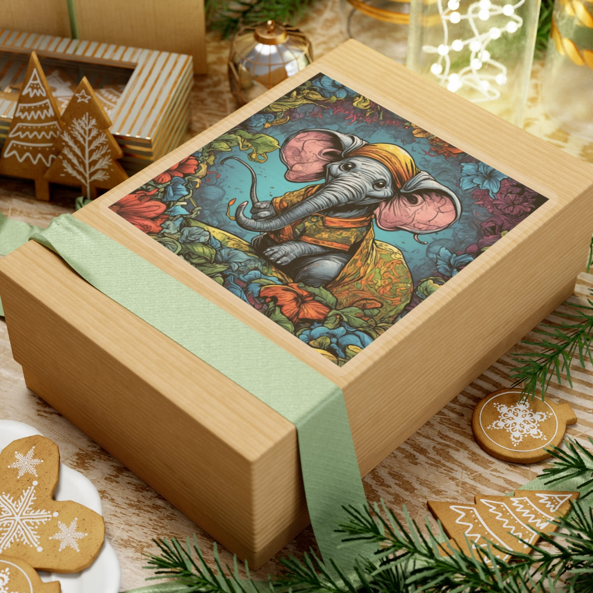 Colorful Storybook Elephant Floral Garden Sticker