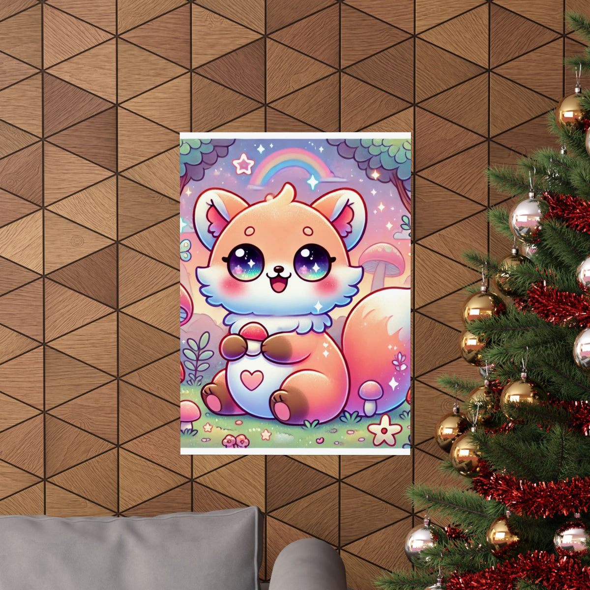 Pastel Woodland Fox Mushroom Kawaii Wall Art Poster