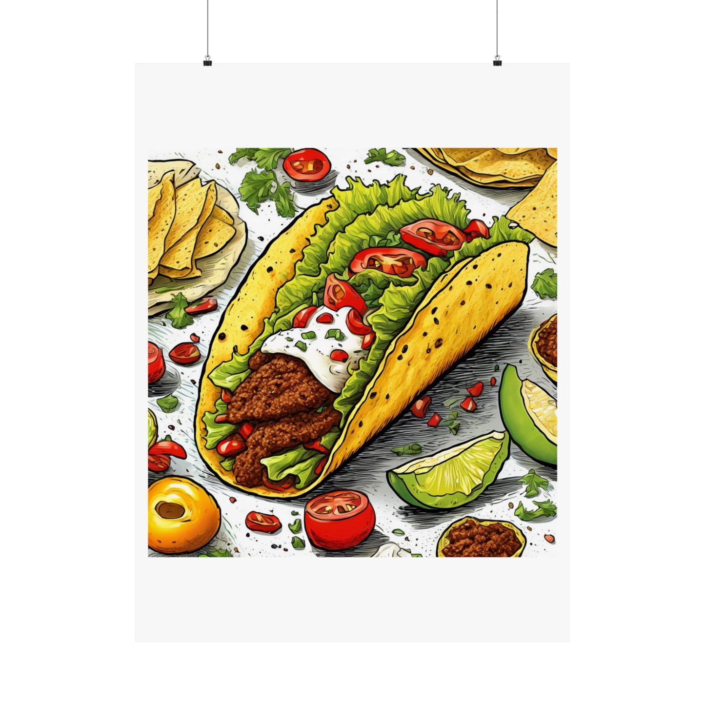 Bold Taco Illustration Foodie Gift Art Poster