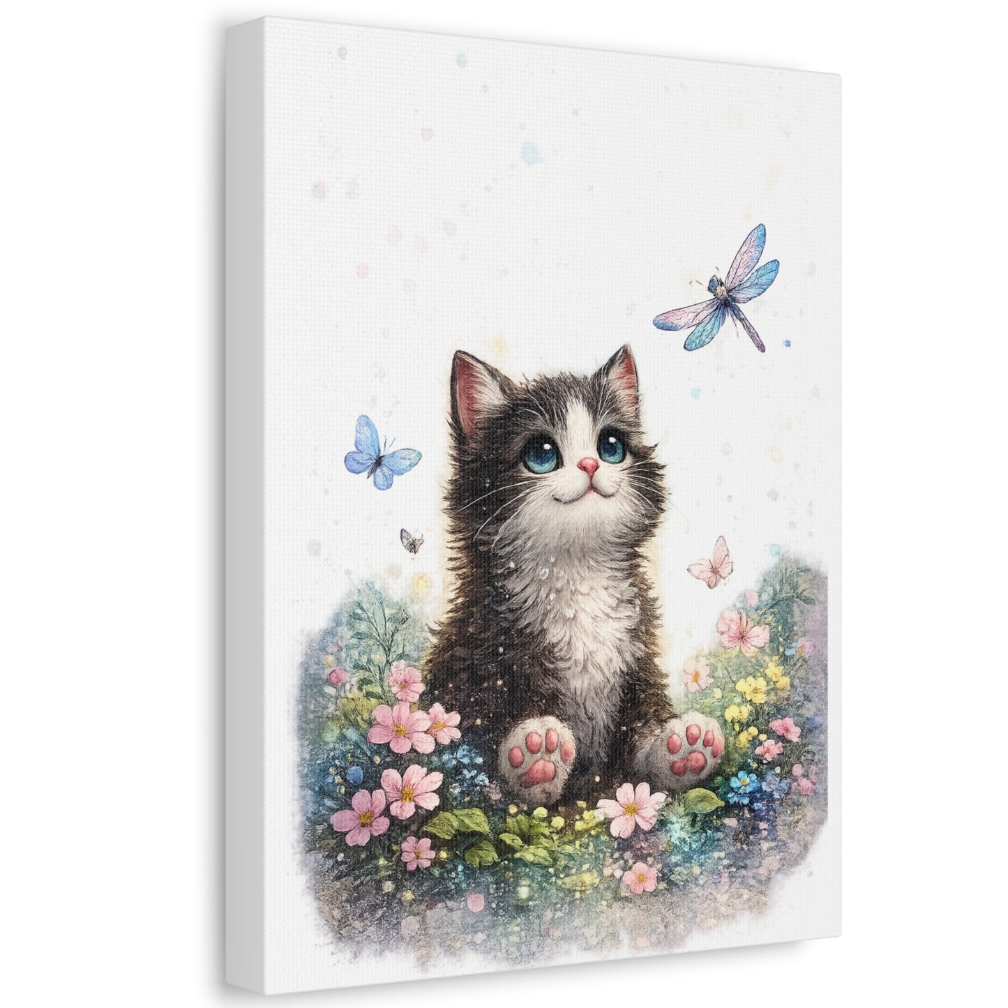 Whimsical Kitten Butterfly Garden Canvas Art