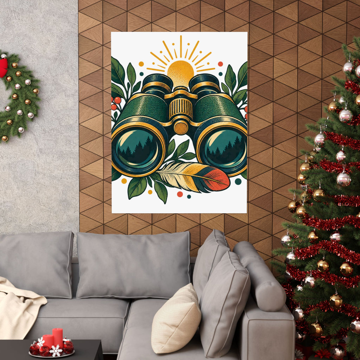 Retro Binoculars and Botanical Birdwatching Art Poster