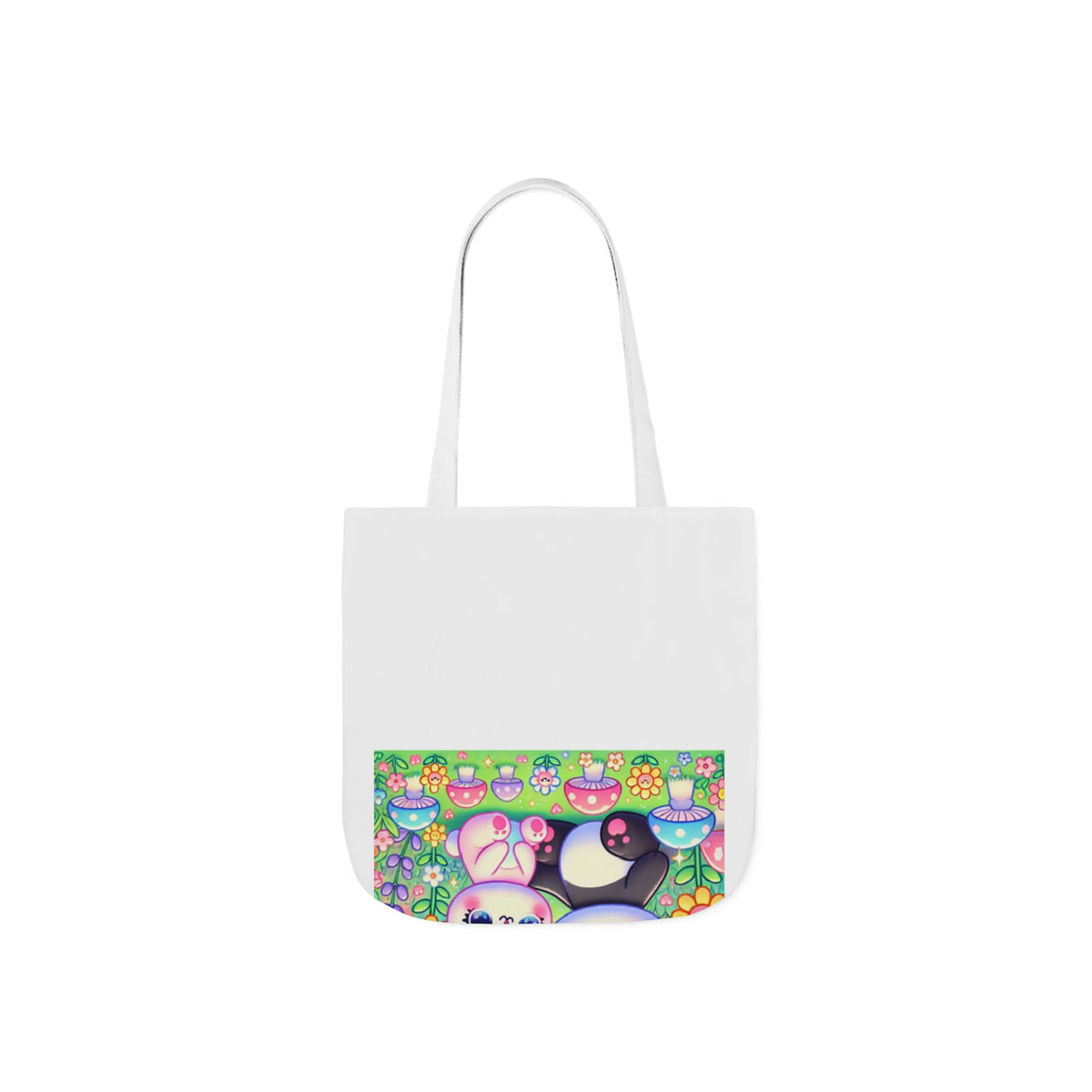 Pastel Panda and Bunny Rainbow Garden Canvas Tote Bag