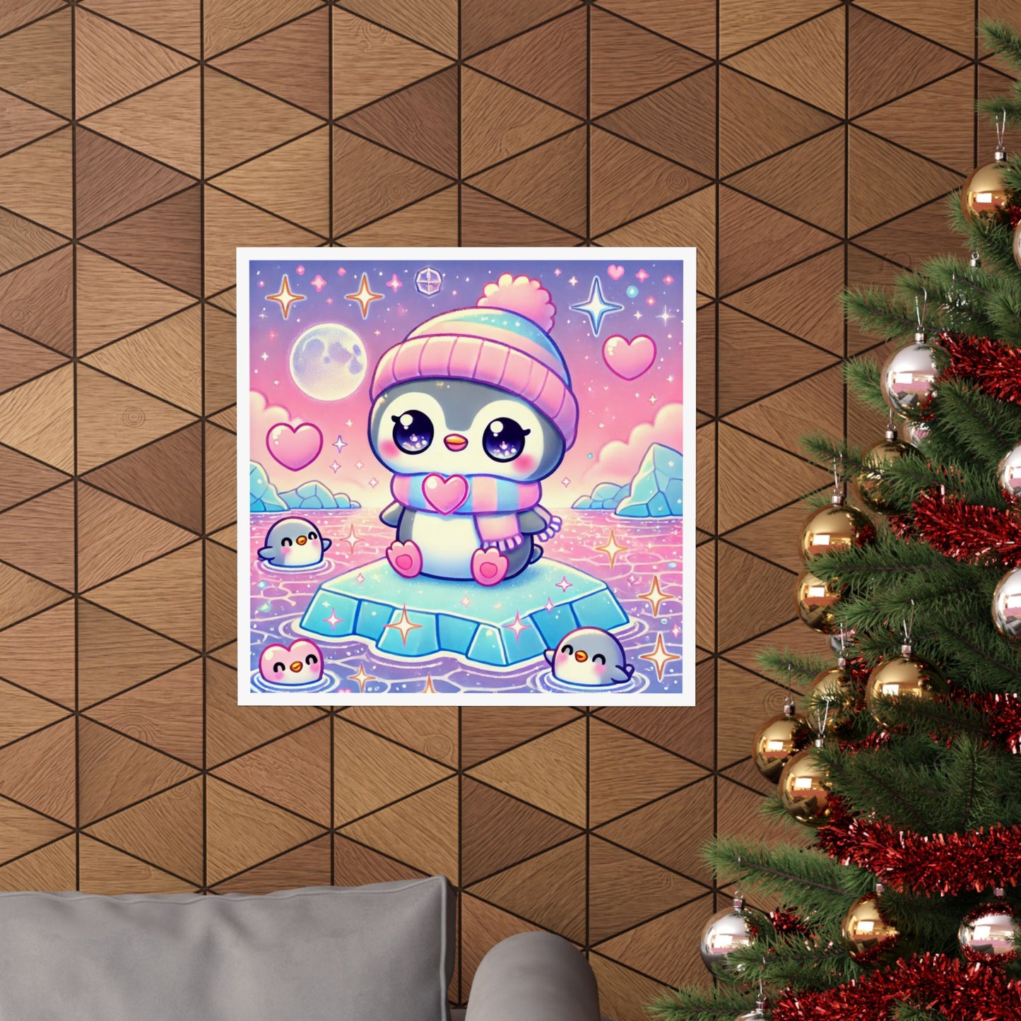 Cute Winter Penguin Ice Floe Kawaii Art Poster