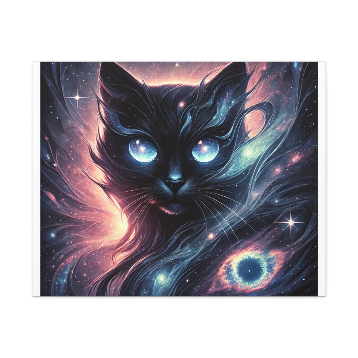 Cosmic Black Cat Galaxy Celestial Canvas Wall Art