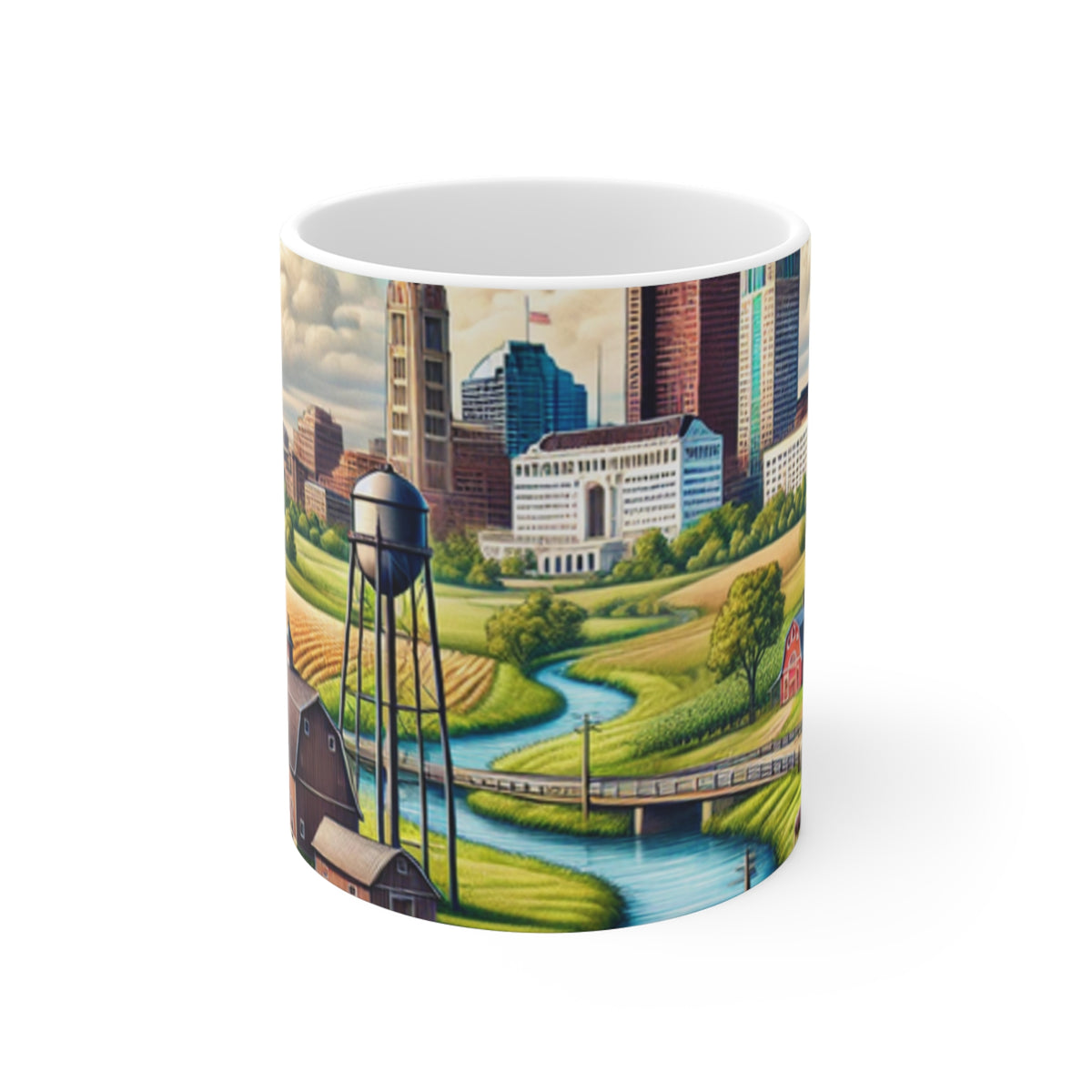 Rural River City Skyline Hometown Landscape Coffee Mug