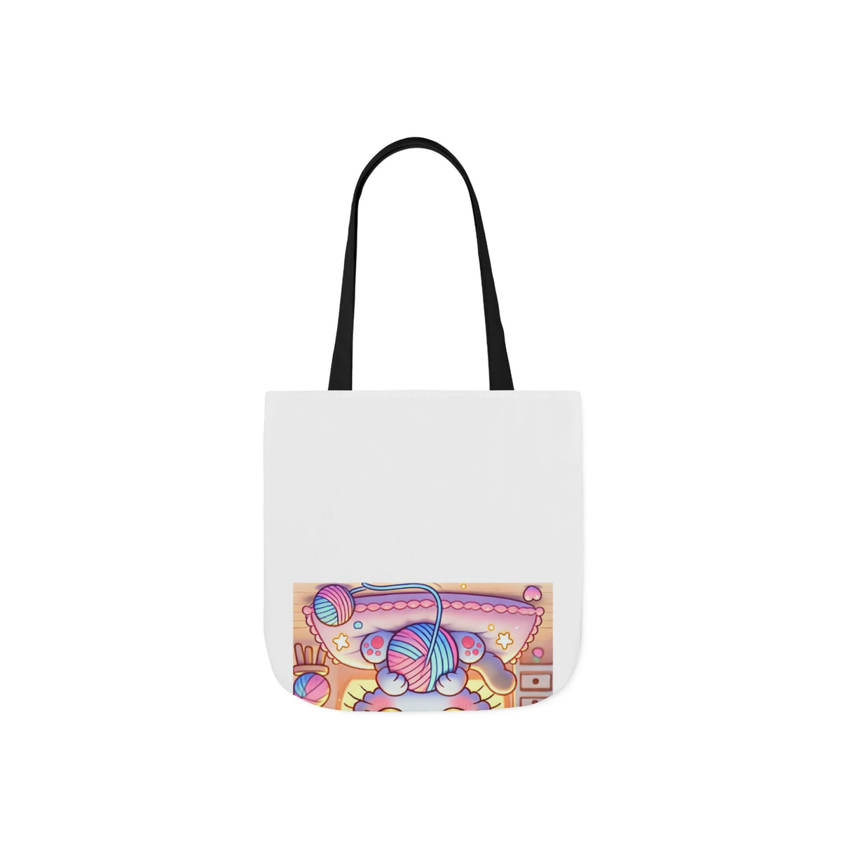 Cozy Kawaii Knitting Cat Pastel Yarn Canvas Tote Bag