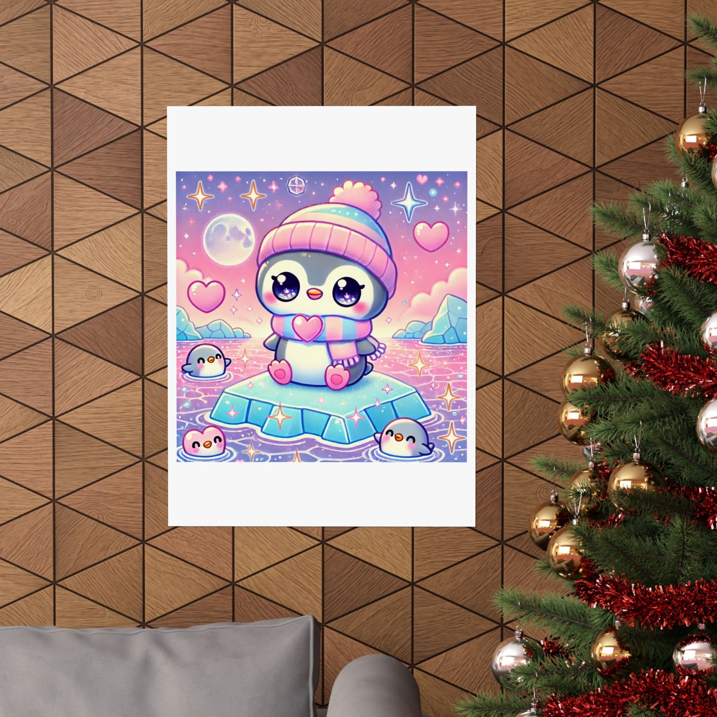 Cute Winter Penguin Ice Floe Kawaii Art Poster