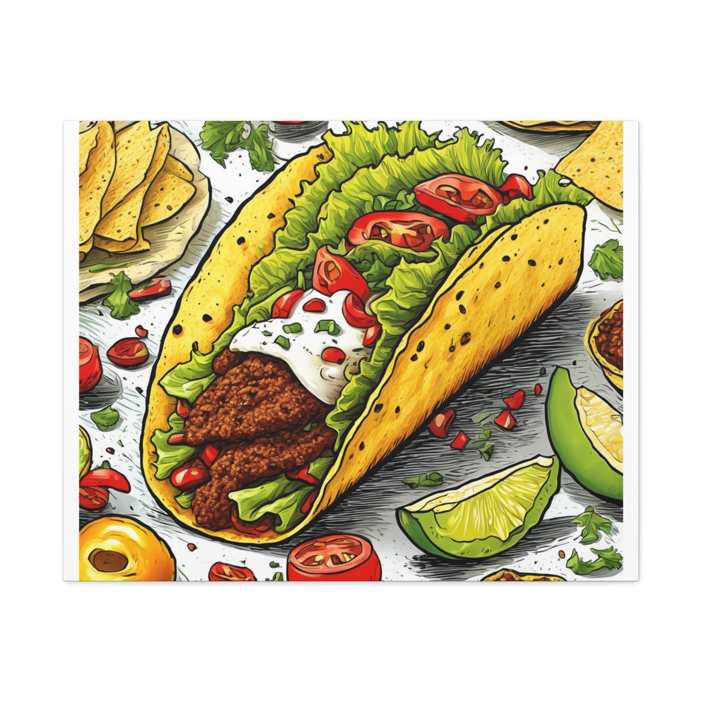 Bold Taco Illustration Foodie Gift Art Canvas