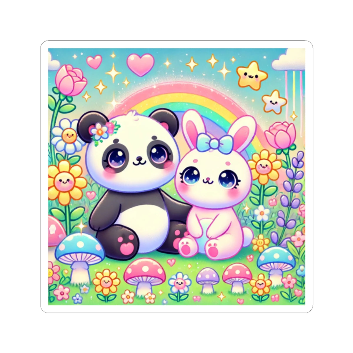 Pastel Panda and Bunny Rainbow Garden Sticker