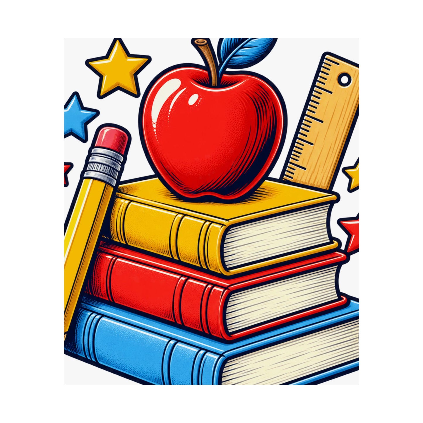 Retro School Books Apple Teacher Appreciation Art Poster