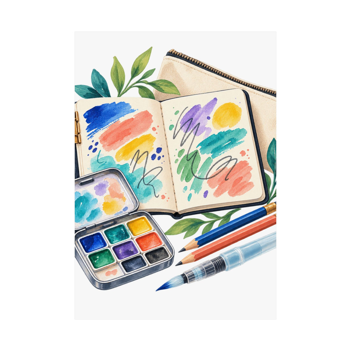 Colorful Urban Sketching Travel Kit Poster