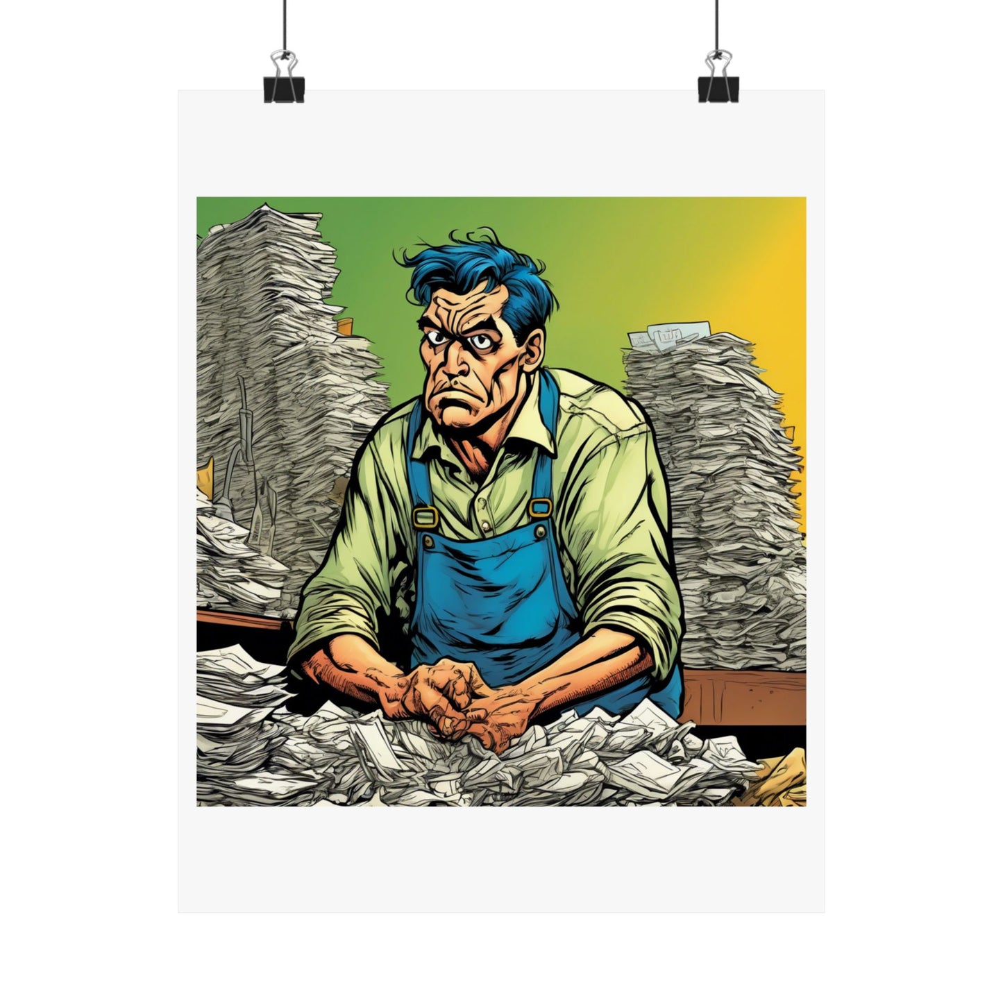 Paperwork Chaos Desk Worker Funny Office Art Poster
