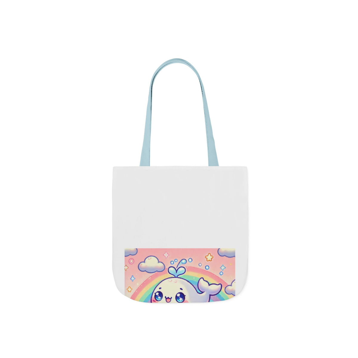 Kawaii Rainbow Whale Pastel Cloud Canvas Tote Bag