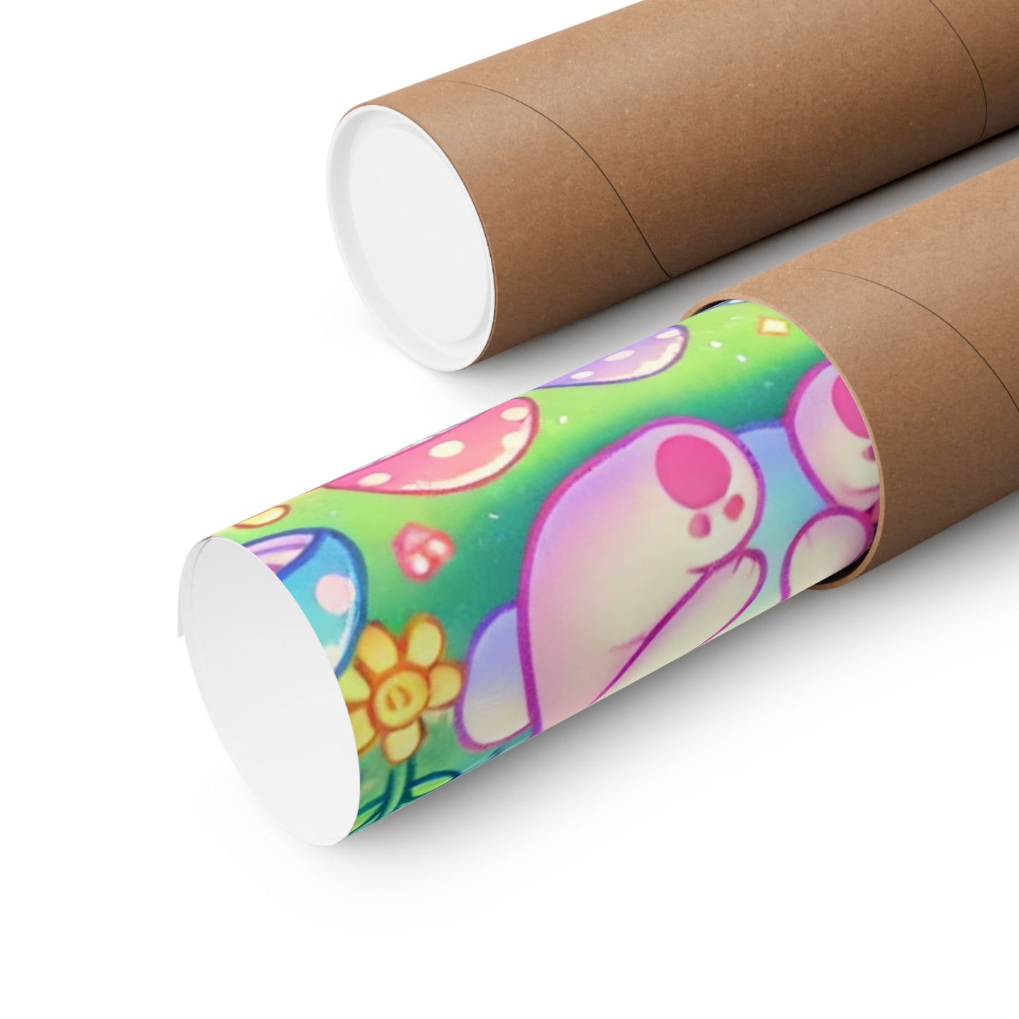 Pastel Panda and Bunny Rainbow Garden Wall Art Poster